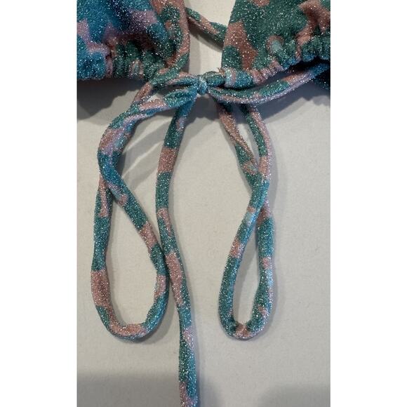 For Love & Lemons Size Small Yola Triangle Bikini Top Floral Print Shimmer Boho - Picture 5 of 8